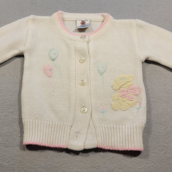 Snuggle Alert Other - Vintage Snuggle Alert‎ 12M Baby Cardigan Sweater Pastel Taiwan 80s Cute Knit